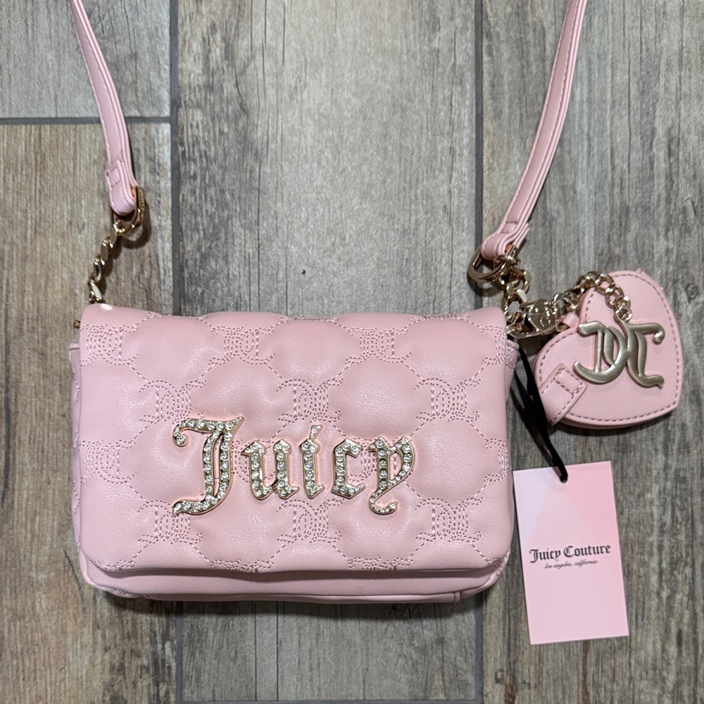 Juicy Couture Pink Quilted Crossbody with Gold Details